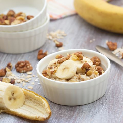Oatmeal with banana, honey and walnuts for breakfast