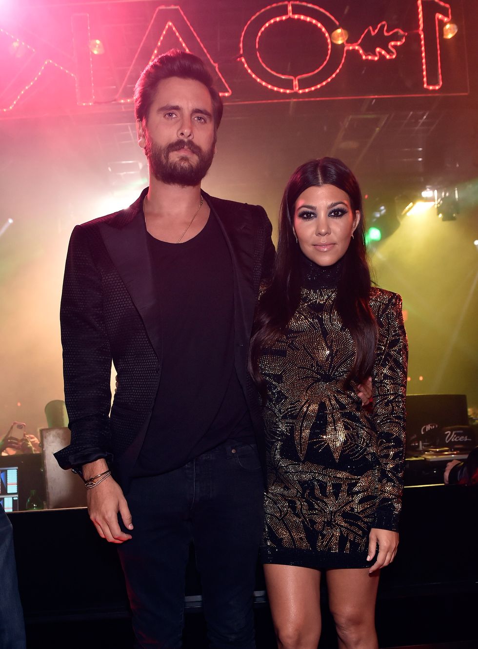 las vegas, nv may 23 exclusive coverage television personalities scott disick l and kourtney kardashian attend his birthday celebration at 1 oak nightclub at the mirage hotel  casino on may 23, 2015 in las vegas, nevada photo by david beckerwireimage
