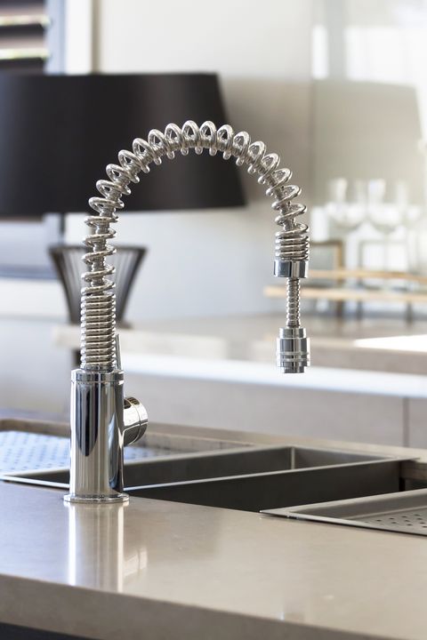 Modern stainless steel kitchen mixer tap and sink