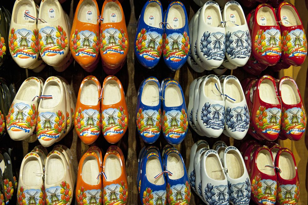 Display of colorful decorated clog souvenirs