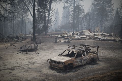san andreas, ca   september 13  a burned truck and structures are seen at the butte fire on september 13, 2015 near san andreas, california california governor jerry brown has declared a state of emergency in amador and calaveras counties where the 100 square mile wildfire has burned scores of structures so far and is threatening 6,400 in the historic gold country of the sierra nevada foothills  photo by david mcnewgetty images