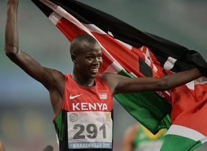 kemboi clement of kenya celebrates as he wins the gold medal in the 3000m mens steeplechase in the 11th africa games in brazzaville on september 13, 2015 afp photomonirul bhuiyan photo credit should read monirul bhuiyanafp via getty images