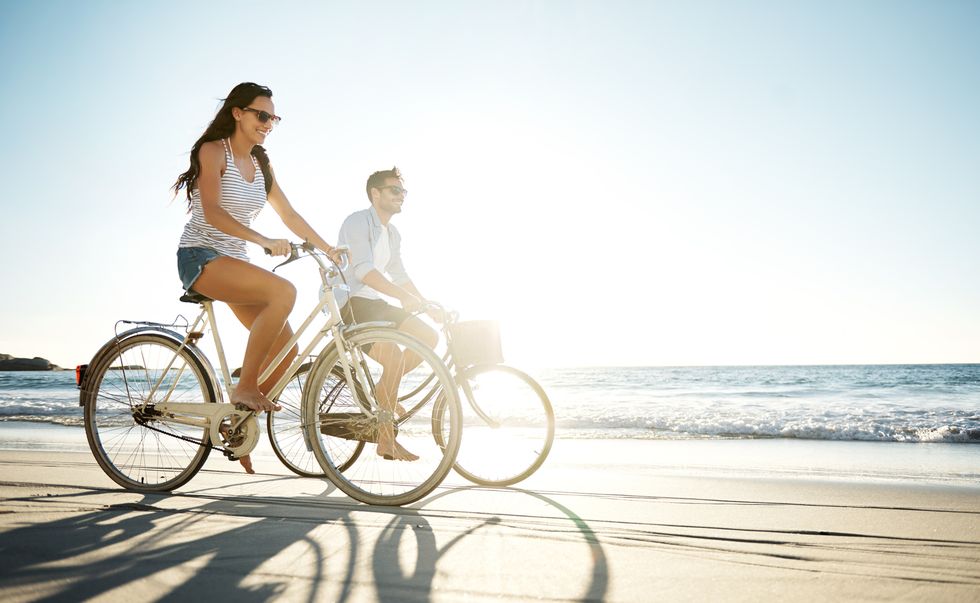 People on beach, People in nature, Bicycle, Vehicle, Mode of transport, Leisure, Vacation, Fun, Summer, Photography, 