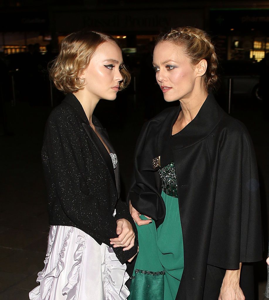 london, england october 12 lily rose melody depp and vanessa paradis attending the chanel exhibition party at the saatchi gallery on october 12, 2015 in london, england photo by mark robert milangc images