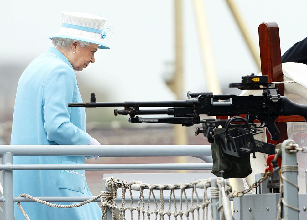 portsmouth, united kingdom   may 20 embargoed for publication in uk newspapers until 48 hours after create date and time queen elizabeth ii, duke of lancaster boards hms lancaster for a visit to the ship at portsmouth naval base on may 20, 2014 in portsmouth, england photo by max mumbyindigogetty images
