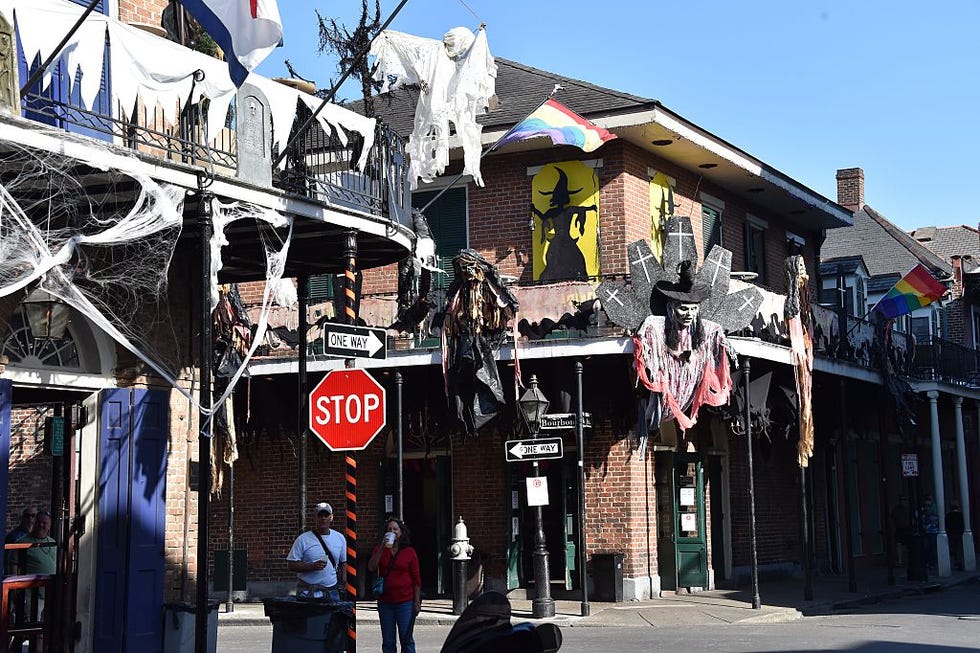 houses in the french quarter of new orleans, louisiana, wear special decorations as the city prepares to celebrate halloween