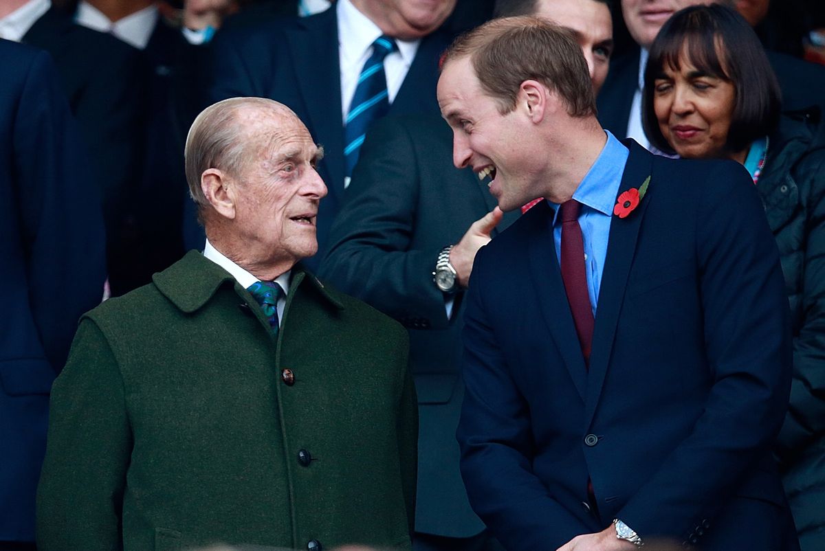 london, england   october 31  editors note retransmission of 495101722 with alternate crop  prince phillip and prince william enjoy the build up to the 2015 rugby world cup final match between new zealand and australia at twickenham stadium on october 31, 2015 in london, united kingdom  photo by phil waltergetty images