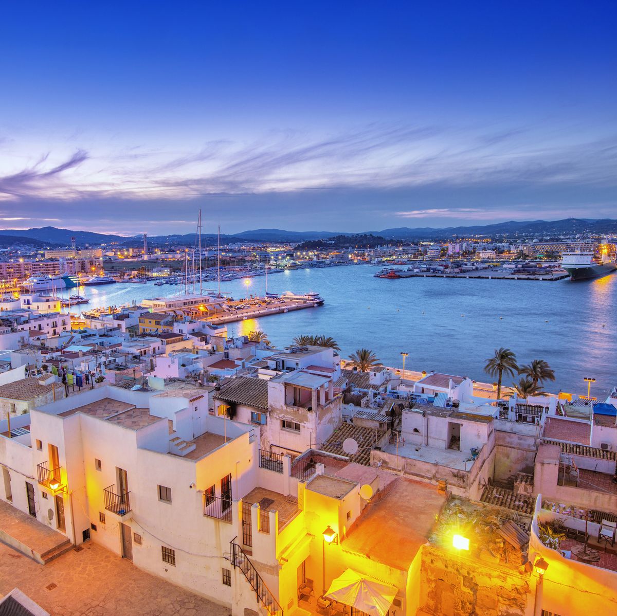 Ibiza Old Town and Harbour at dusk