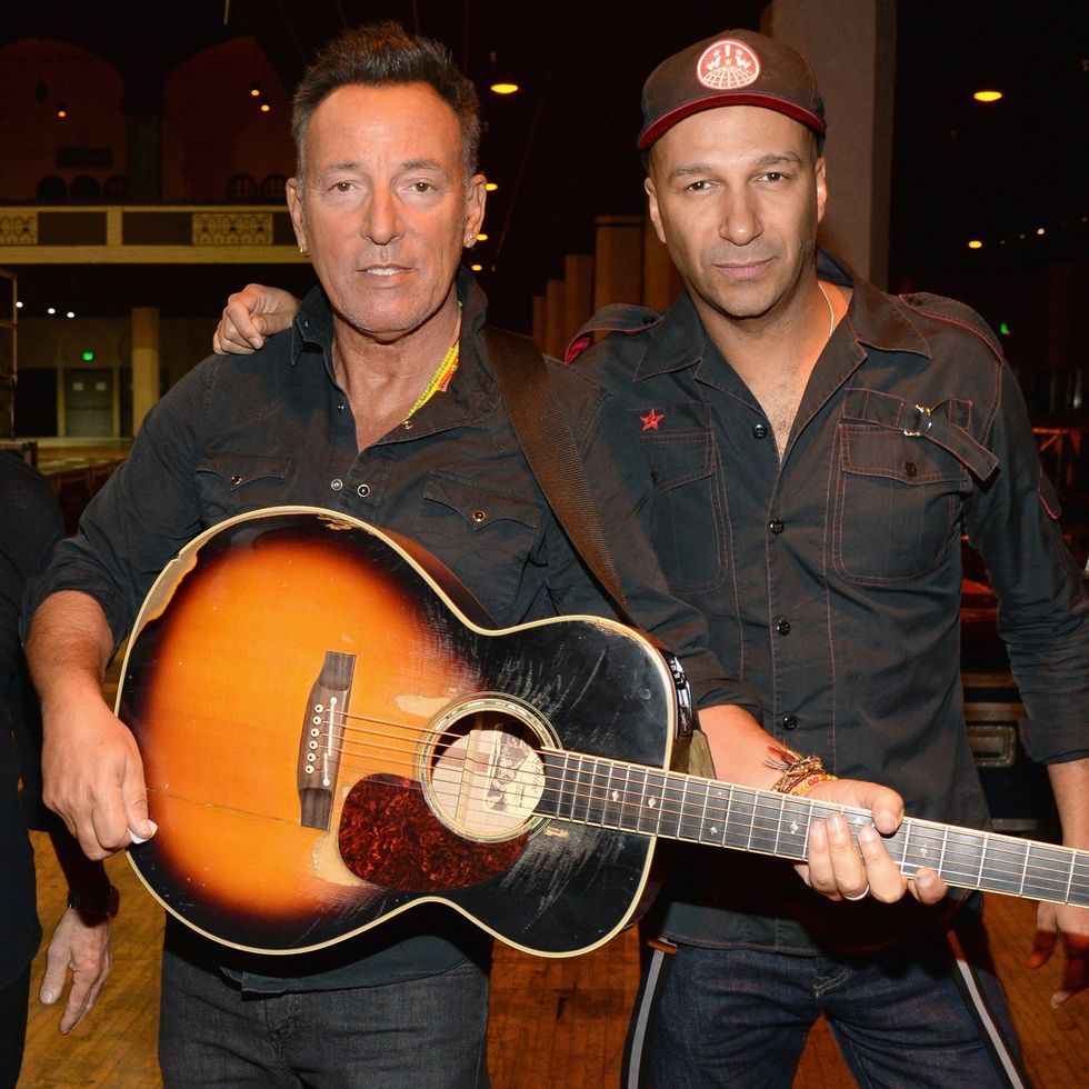 los angeles, ca   november 18 recording artists bruce springsteen l and tom morello attend ae networks shining a light concert at the shrine auditorium on november 18, 2015 in los angeles, california  photo by kevin mazurgetty images for ae networks