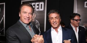 westwood, ca november 19 arnold schwarzenegger l and producer sylvester stallone attend the premiere of warner bros pictures creed at regency village theatre on november 19, 2015 in westwood, california photo by todd williamsongetty images