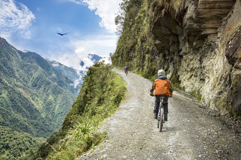 Adventure travel downhill biking road of death