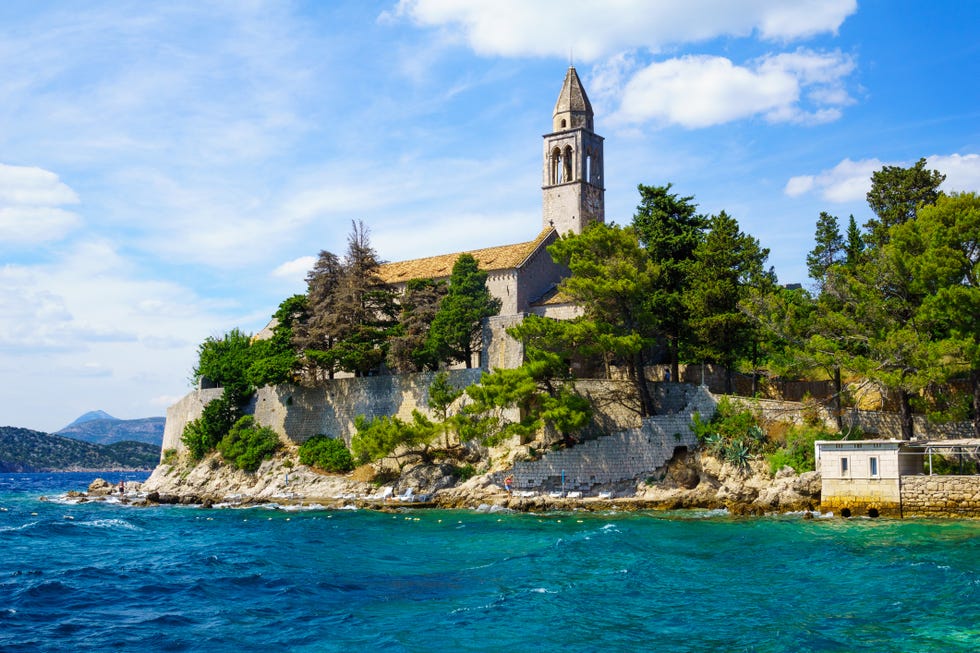 the franciscan monastery, in the village lopud, lopud island, one of the elaphiti islands, croatia