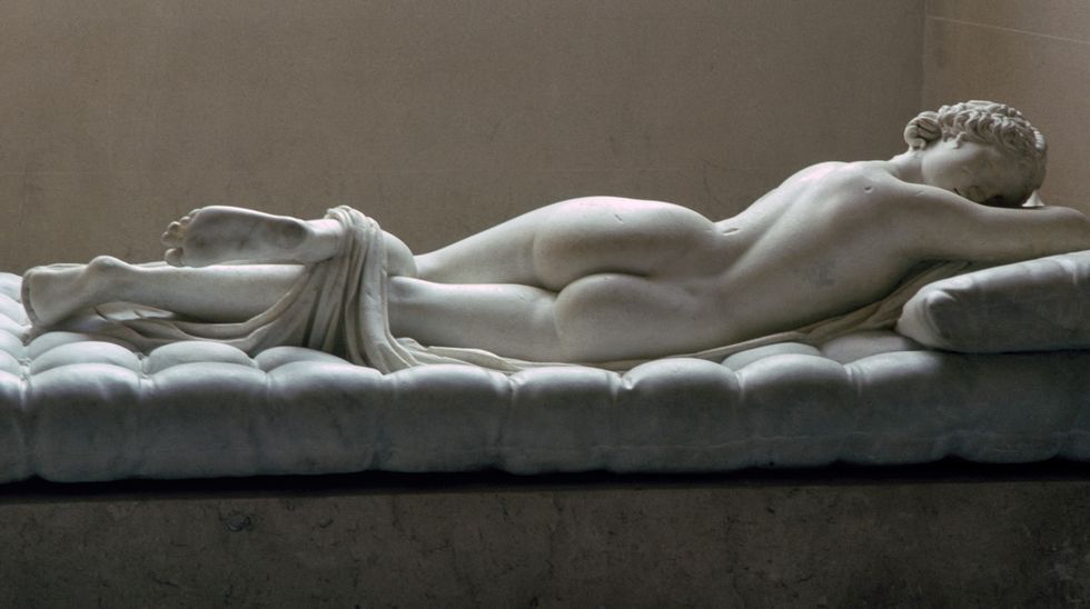 statue of a sleeping hermaphrodite, the child of aphrodite a roman replica of a 2nd century bc greek original, from the louvres collection photo by cm dixonprint collectorgetty images