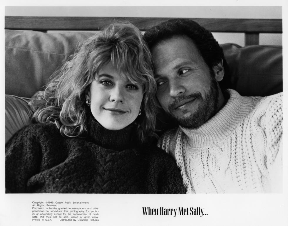 circa 1989: meg ryan and billy crystal pose for the movie when harry met sally circa 1989. (photo by hulton archive/getty images)