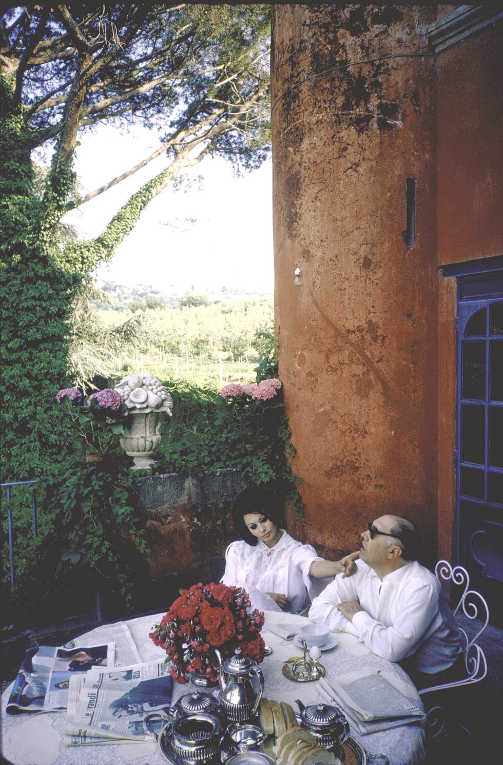 sophia loren and carlo ponti out on the terrace of their villa having breakfast  photo by alfred eisenstaedtthe life picture collection via getty images