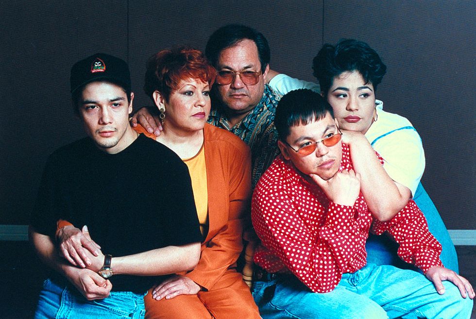 l r family of late tejano singer selena who was shot by her former fan club pres yolanda saldivar husband chris perez, parents marcela  abraham quintanilla,  siblings ab  suzette  photo by barbara laingthe life images collection via getty imagesgetty images
