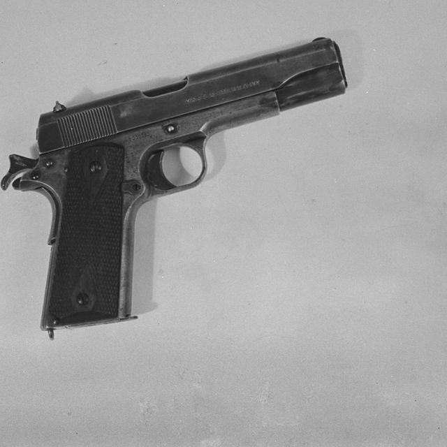 A close up view of a US Army issue Colt