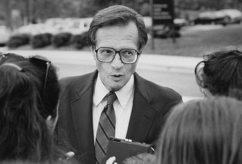tv host larry king outdoors surrounded by people during democratic convention  photo by ed lallothe life images collection via getty imagesgetty images