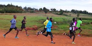 athletes run during a training session