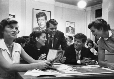 boston, ma 1952 kennedy siblings l r eunice, patricia, bobby, john, and jean, working on johns senate campaign, boston, massachusetts, september 1952  photo by yale joelthe life picture collection via getty images