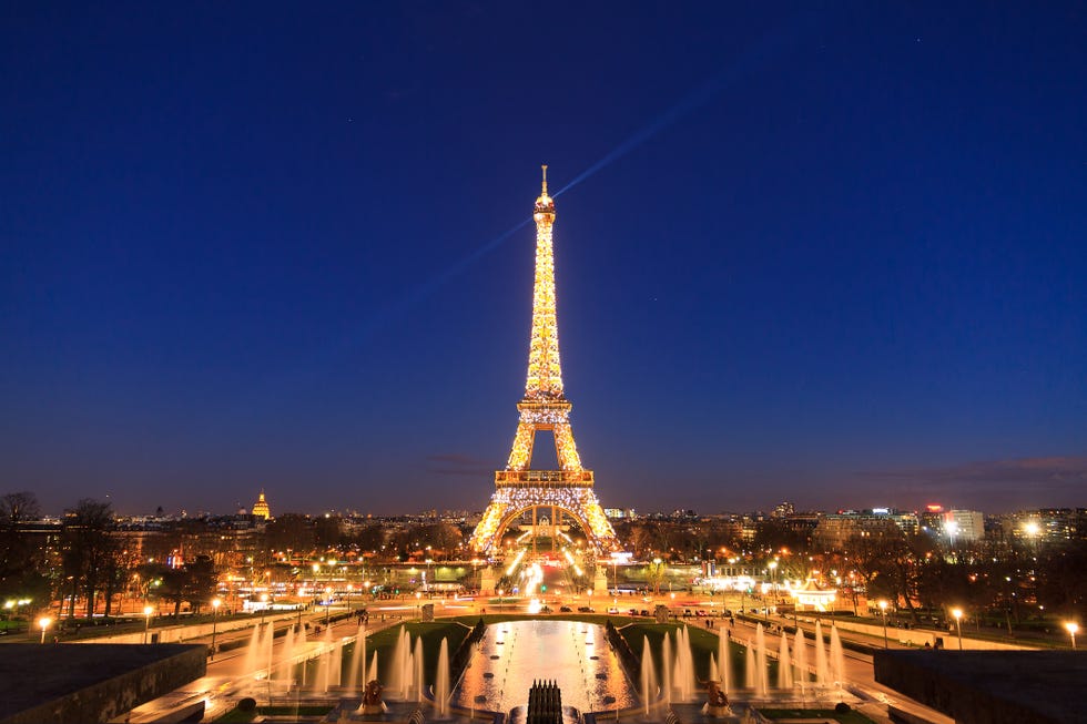 paris, france   february 21, 2014 the eiffel tower at night seen from the trocadero square in paris, france, at february 21, 2014