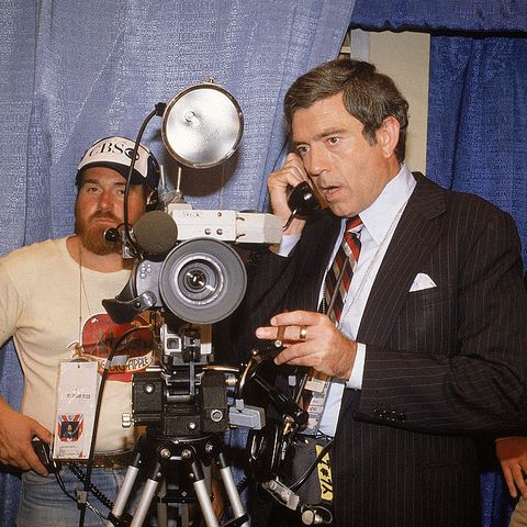 cbs newsman dan rather with camera crew at democratic convention  photo by diana walkerthe life images collection via getty images