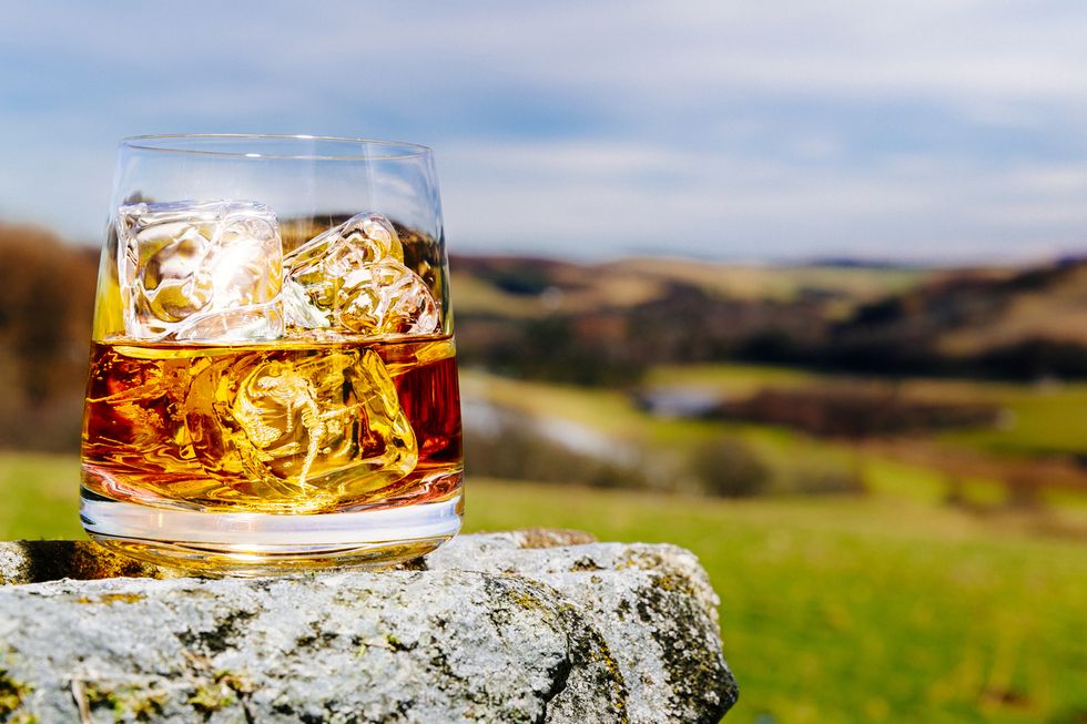 Drink, Alcoholic beverage, Alcohol, Distilled beverage, Whisky, Scotch whisky, Liqueur, Rusty nail, Lager, Old fashioned glass, 