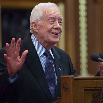 london, england february 3 former us president jimmy carter receives delivers a lecture on the eradication of the guinea worm, at the house of lords on february 3, 2016 in london the lecture, entitled final days of the fiery serpent guinea worm eradication, was delivered by president carter on behalf of the carter centre photo by eddie mullholland wpa poolgetty images
