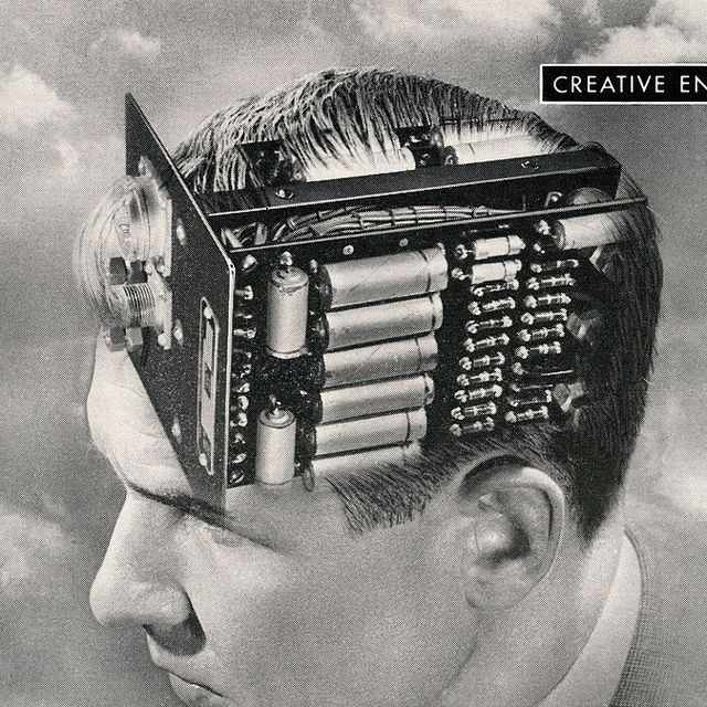 creative engineering, vintage illustration of the head of a man with an electronic circuit board for a brain, 1949 screen print illustration by graphicaartisgetty images