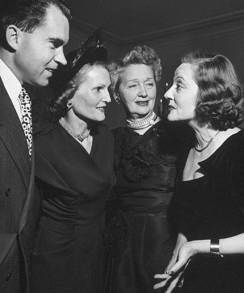 senator richard nixon 1913   1994 and his wife pat 1912   1993 second left speak with actress tallulah bankhead 1902   1968 at a party given by hollywood gossip columnist hedda hopper 1885   1966 second right, beverly hills, california, november 1950 photo by ed clarkthe life picture collection via getty images