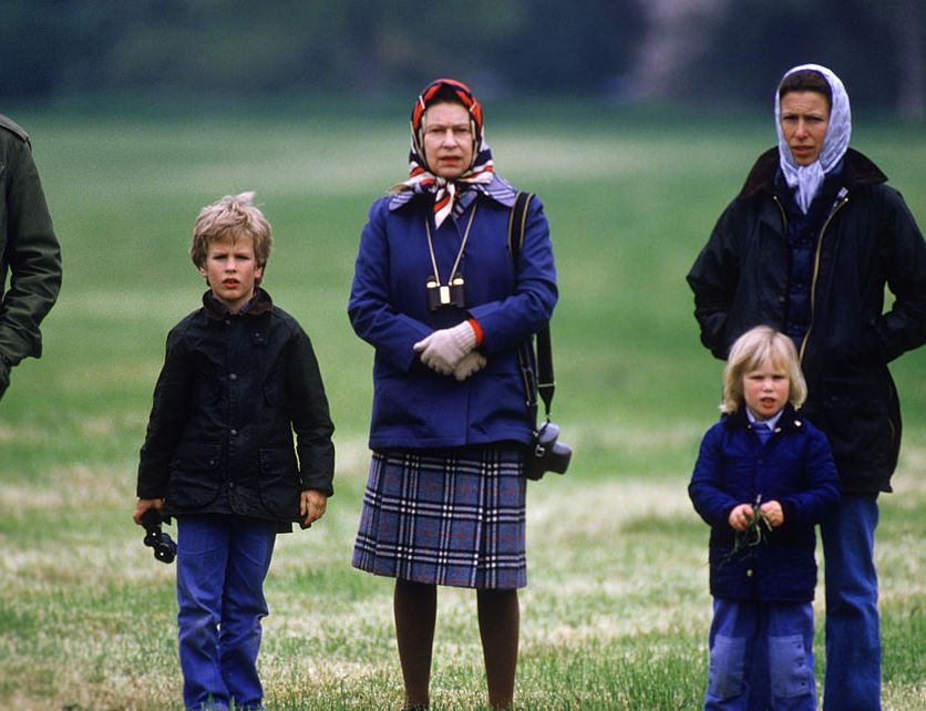 windsor   may 11  princess anne with her children peter and zara and queen elizabeth ii at the windsor horse show on may 11, 1985 in windsor, berkshire, england photo by david levensongetty images