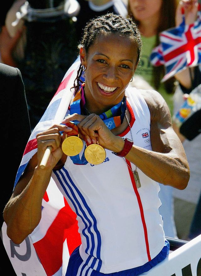 tonbridge, england september 1 great britain double gold medal winer kelly holmes is feted by the townsfolk, on september 1, 2004 of her native tonridge in kent holmes won both the 800 and the 1500 metres at the olympic games in athens becoming one of britains most successful women middle distance runners ever photo by graeme robertsongetty images 
