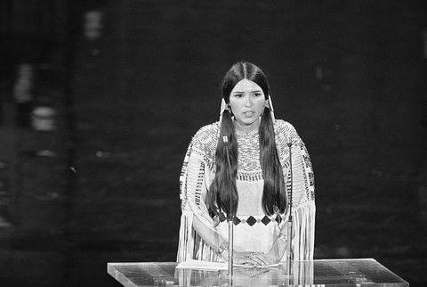 native american sacheen littlefeather speaks at the 45th academy awards on behalf of marlon brando, she refused the best actor award he was awarded for his role in godfather brando refused the award because of the treatment by the americans of the american indian