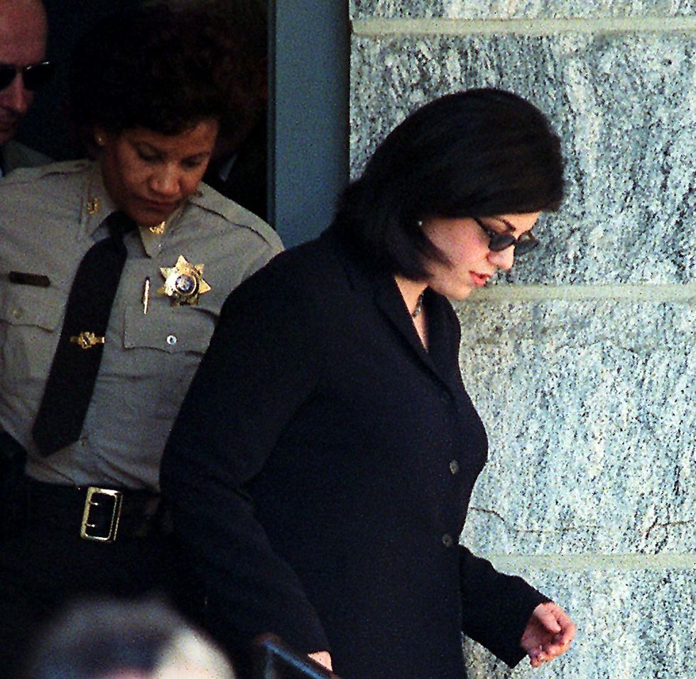 ellicott city, united states  monica lewinskyr leaves the howard county courthouse in ellicott city, md 16 december, 1999 after testifying in the linda tripp wire tapping trial tripp is on trial for violating maryland state wire tapping laws when she taped telephone conversations with lewinsky about lewinskys relationship with us president bill clinton lewinsky testified that she never gave tripp permission to tape their conversations      afp photomanny ceneta photo credit should read manny cenetaafp via getty images
