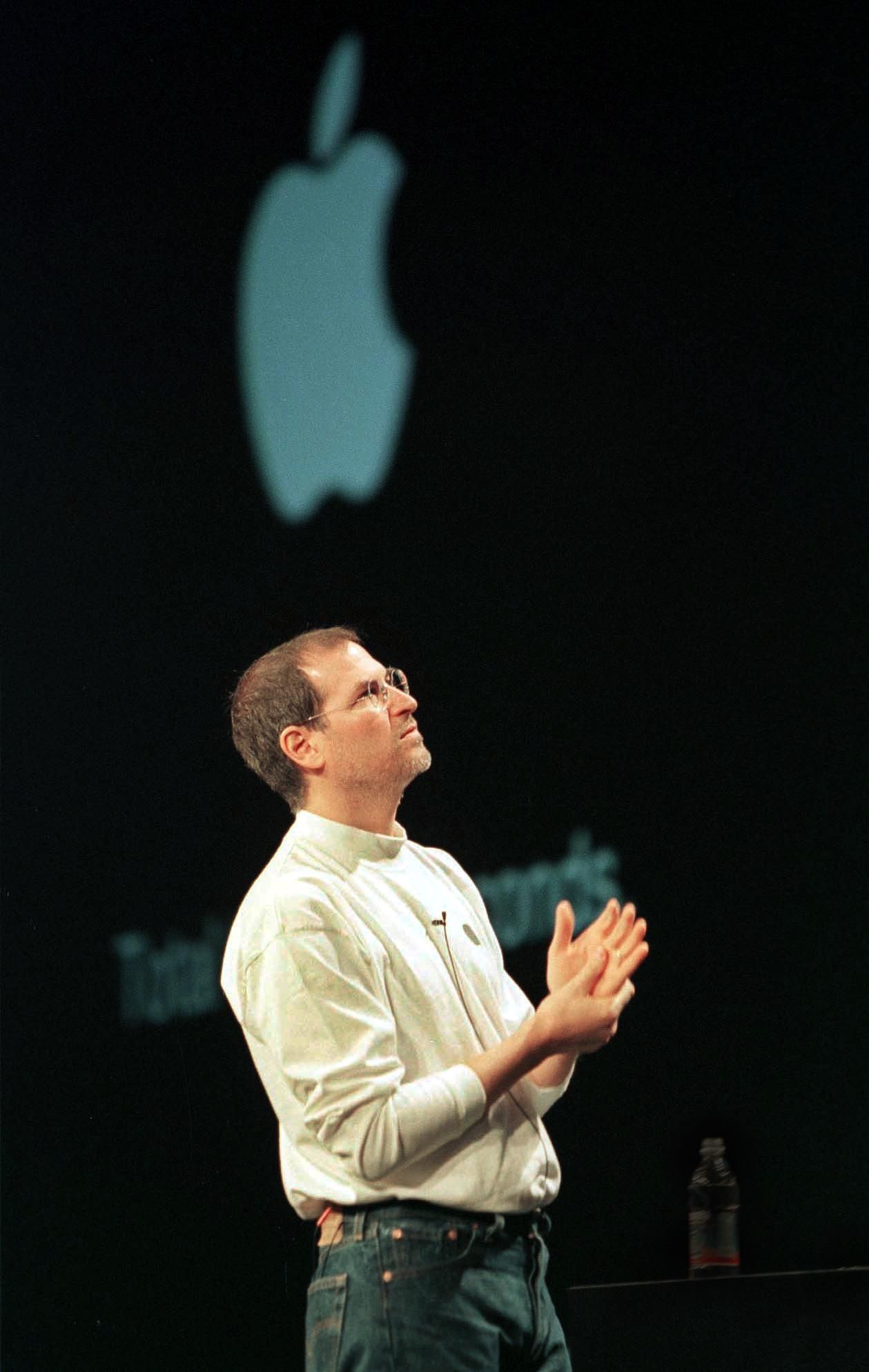 Apple Computer interim CEO Steve Jobs, delivers th