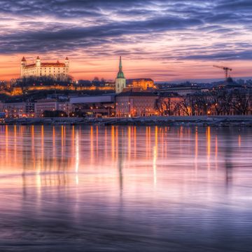 The very colorful sunset in Bratislava
