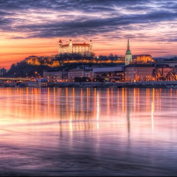 The very colorful sunset in Bratislava