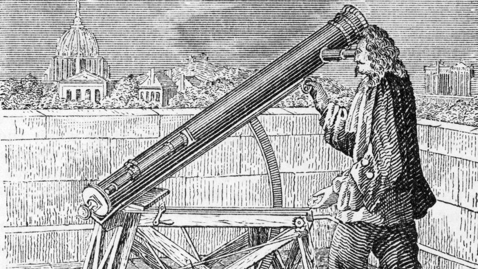 Isaac Newton and his telescope