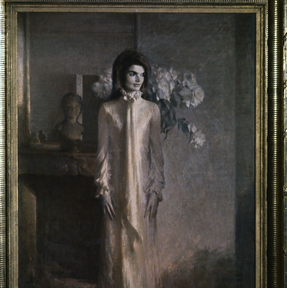 original caption a copy of the portrait of jacqueline kennedy onassis by new york artist aaron shikler is shown, which was to hang in the white house mrs onassis and her children viewed the portrait privately february 4th, at the white house afterwards, it went on public display