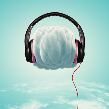 large headphones on cloud in skydigital composite