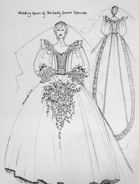 A sketch of Princess Diana's wedding gown