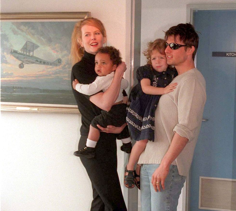 sydney, australia   january 24 actors nicole kidman and husband tom cruise arrive at sydney kingsford smith airport and introduce their children connor and isabella to the media january 24, 1996 in sydney, australia photo by patrick rivieregetty images