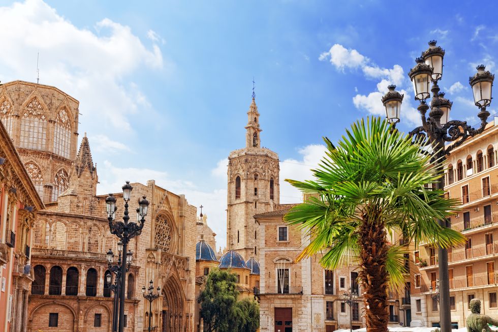 square of saint marys and valencia cathedral temple in old townspain