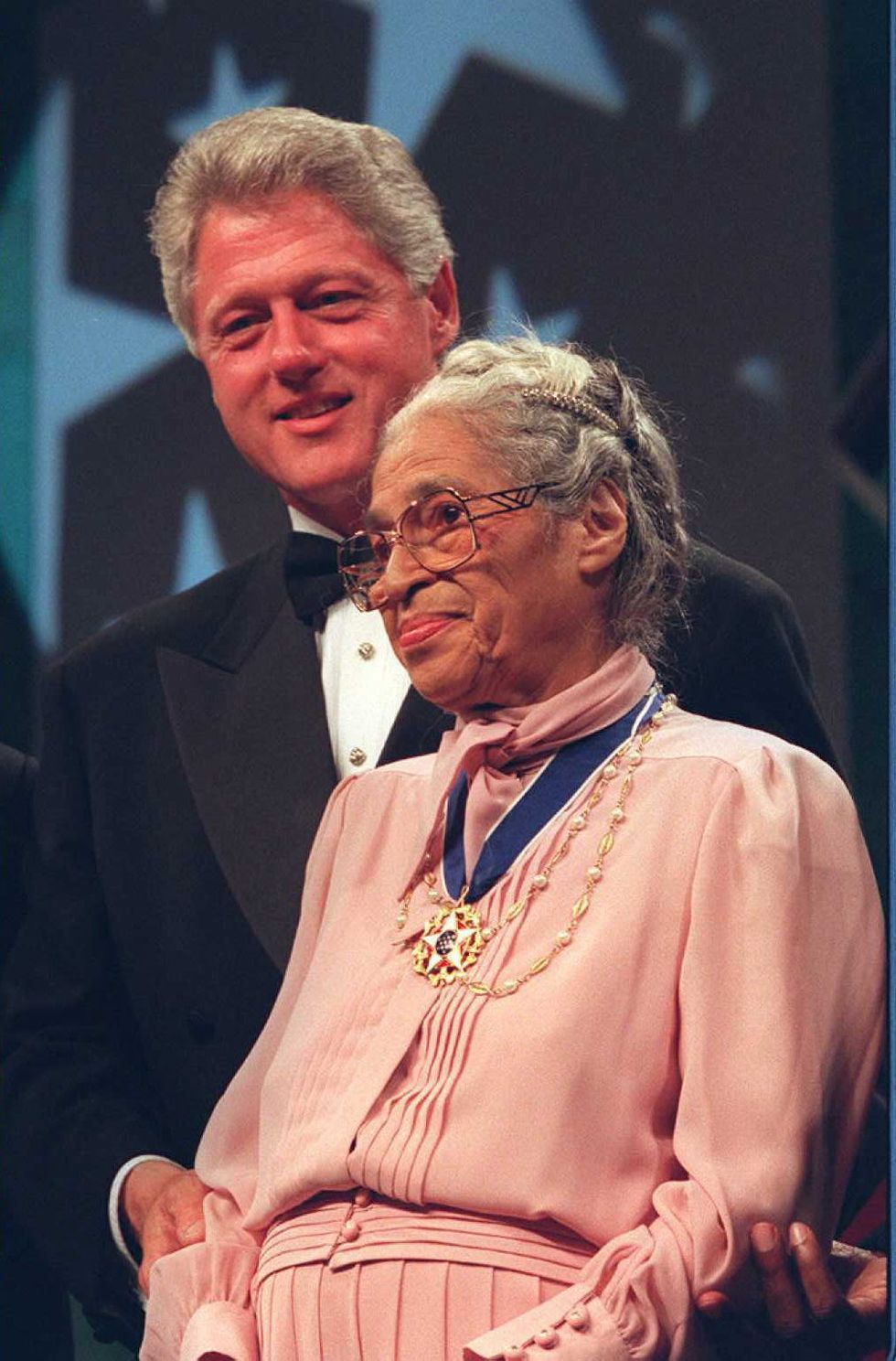 Bill Clinton with Rosa Parks during the Congressional Black Caucus dinner on September 15, 1996, in Washington, D.C.