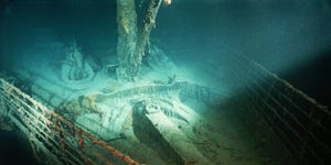 a spare anchor sits in its well on the forepeek of the shipwrecked titanic