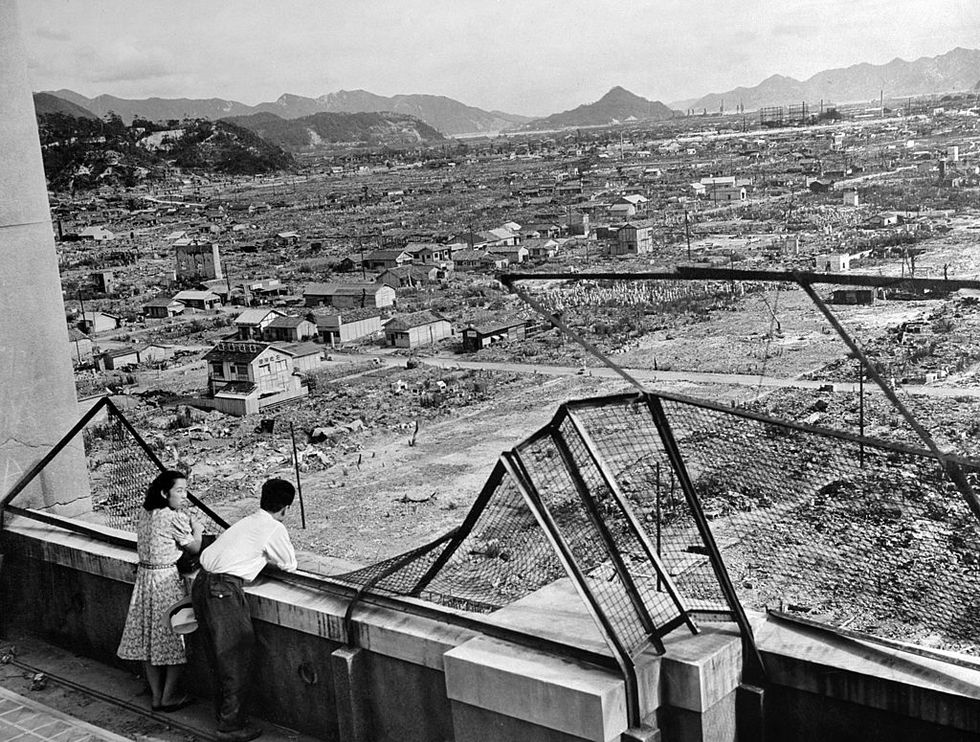 hiroshima, japan   january 1  picture dated 1948 showing the devastated city of hiroshima after the us nuclear bombing on the city 06 august 1946 during world war ii  photo credit should read stfafp via getty images
