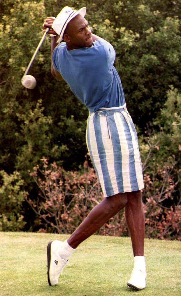 la turbie, france   july 22  us basketball player michael jordan swings a golf club at the monte carlo golf club 22 july, 1992 jordan will participate in the 25th olympic games in barcelona  photo credit should read jacques sofferafp via getty images