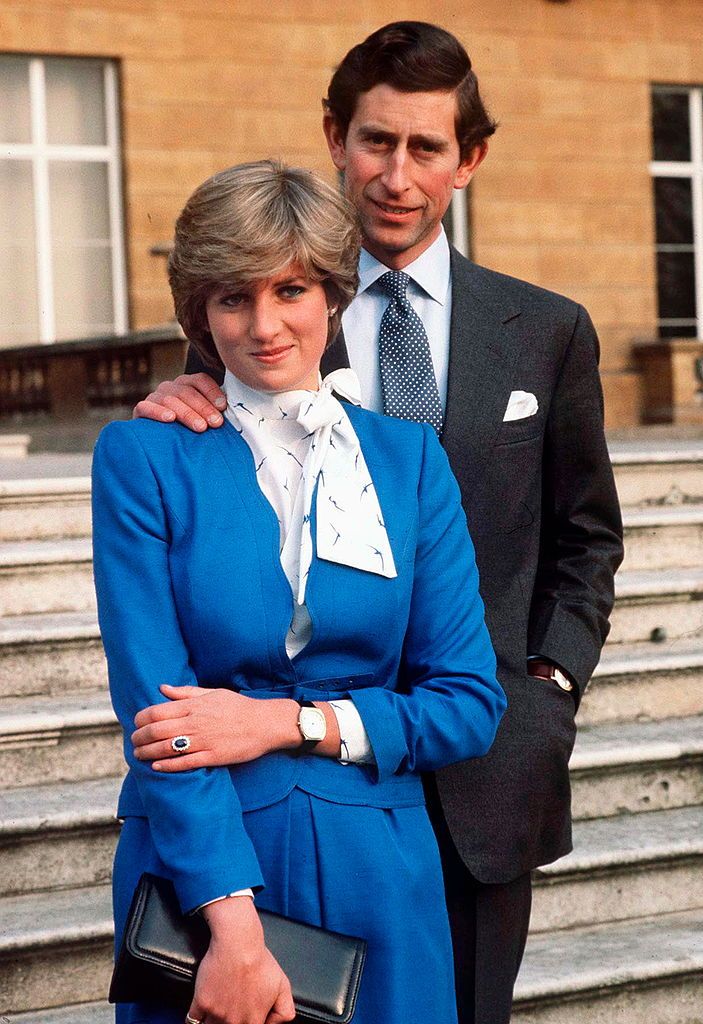 london, united kingdom   february 24  lady diana spencer reveals her sapphire and diamond engagement ring while she and prince charles pose for photographs in the grounds of buckingham palace following the announcement of their engagement  photo by tim graham photo library via getty images