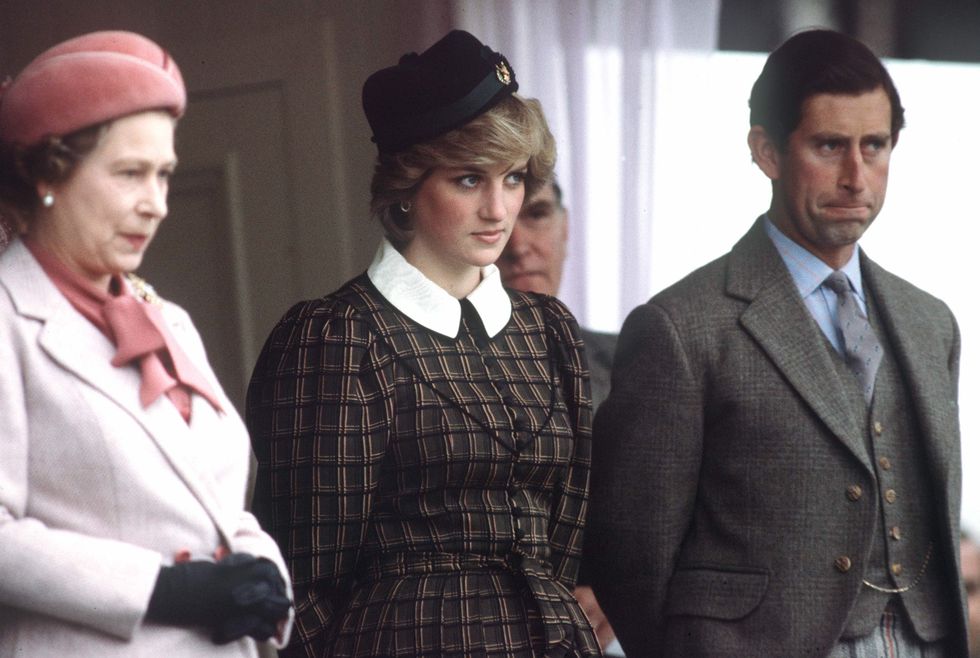 braemar, united kingdom   september 04  queen elizabeth ll with princess diana and prince charles watching the traditional highland games at braemar  photo by tim graham photo library via getty images