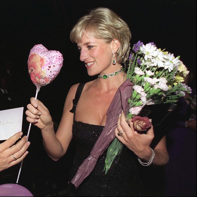 london, united kingdom   july 01  cards and balloons for diana, princess of wales at the tate gallery on her 36th birthday on 1st july 1997 for a gala to celebrate the tates 100th birthday she is wearing a black evening dress by  jacques azagury  photo by tim graham photo library via getty images